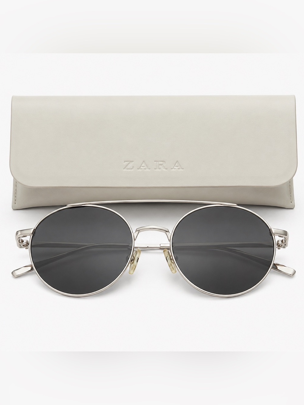 ZARA Silver Frame Round Aviator Sunglasses with Dark Lenses